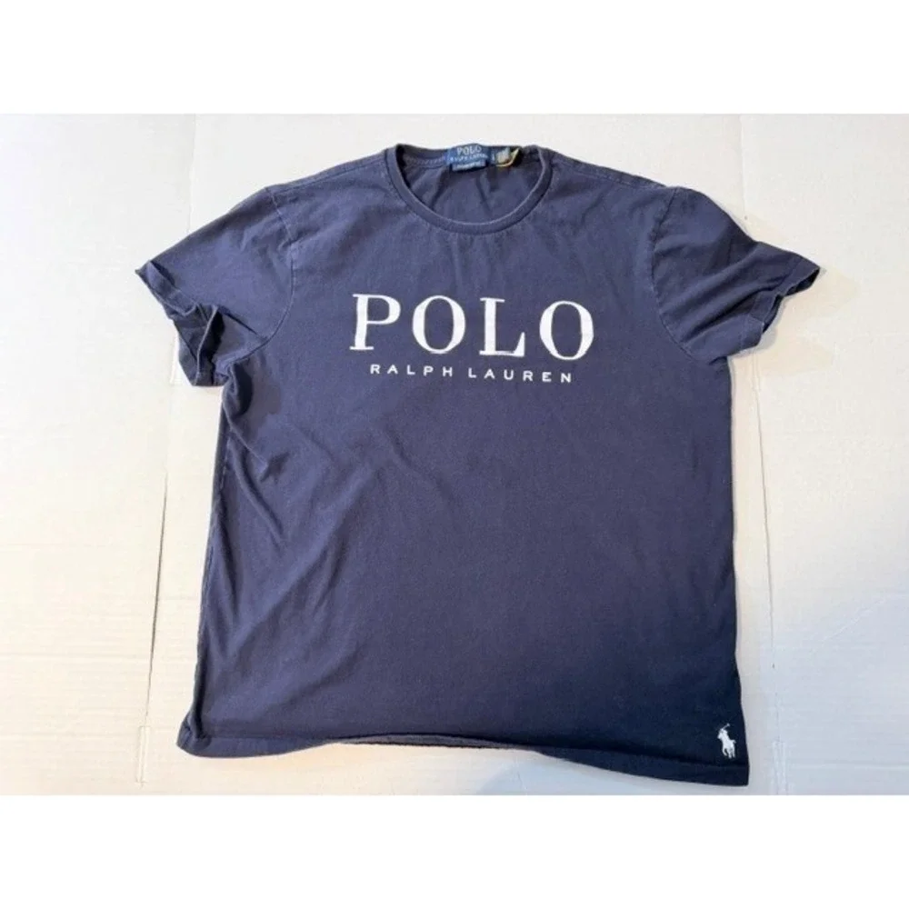 Polo Ralph Lauren Mens Navy Blue Graphic Logo Custom Slim Fit T-Shirt Large